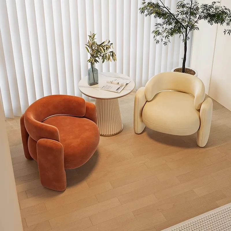 

Nordic light luxury single sofa small apartment curved high-end hotel reception living room lazy sofa chair table and chair