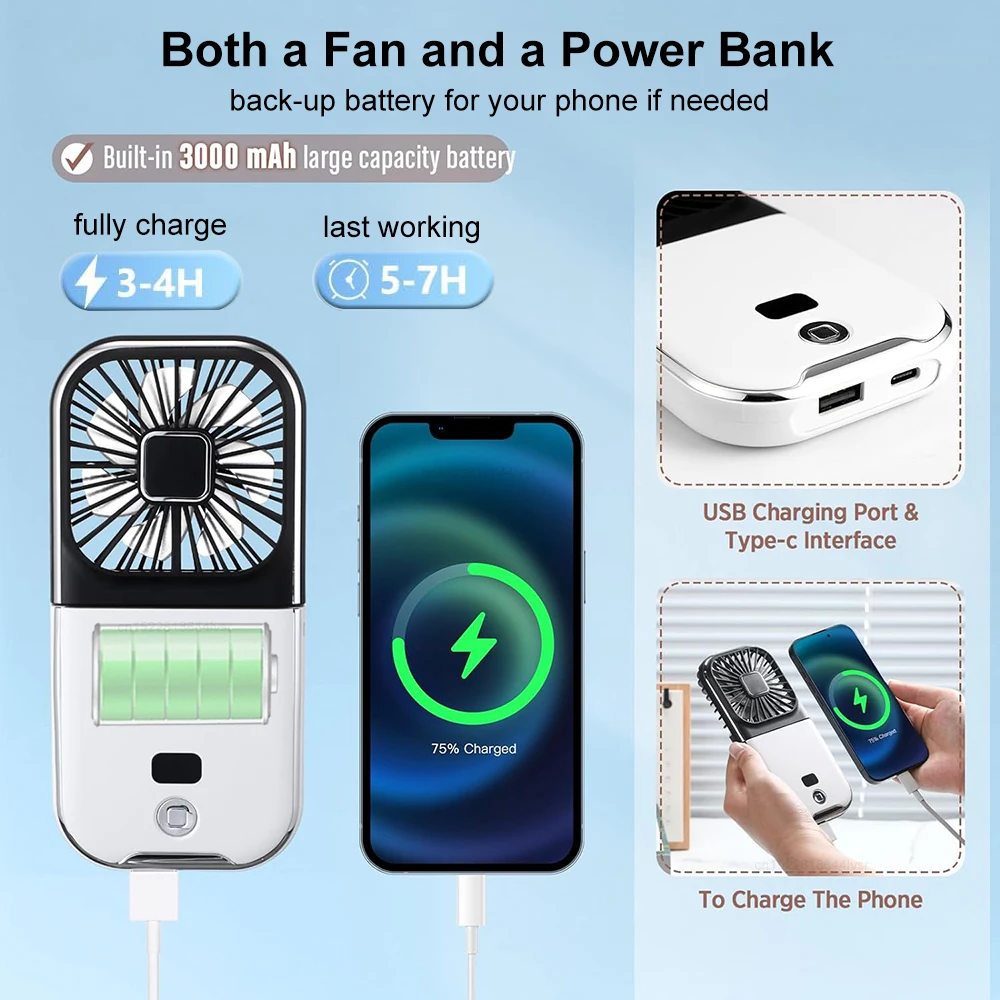 Portable Neck Fan Handheld Mini Fan Foldable Neck Hanging Fan For Travel USB Rechargeable Neck Cooler Fan For Camping Outdoor