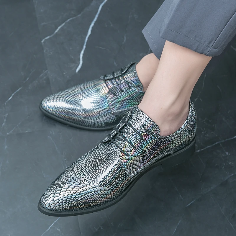 New 46 47 large size 48 pointed leather shoes for men business formal wear lace-up patent leather brightening face increase