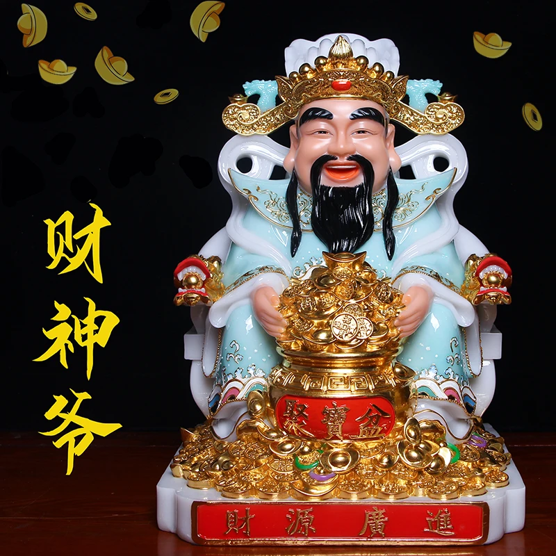 Asia Temple Worship High grade jade God of wealth Buddha statue HOME company shop bring money GOOD luck  CAI SHEN gilding statue