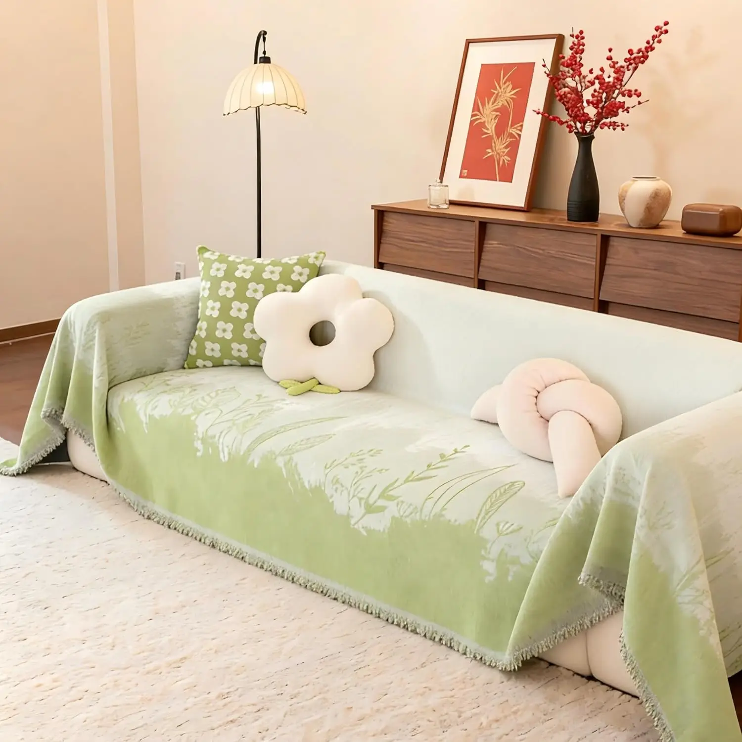 

Двусторонний чехол для дивана из шенилла с бахромой для гостиной, офиса - Весеннее покрывало для дивана