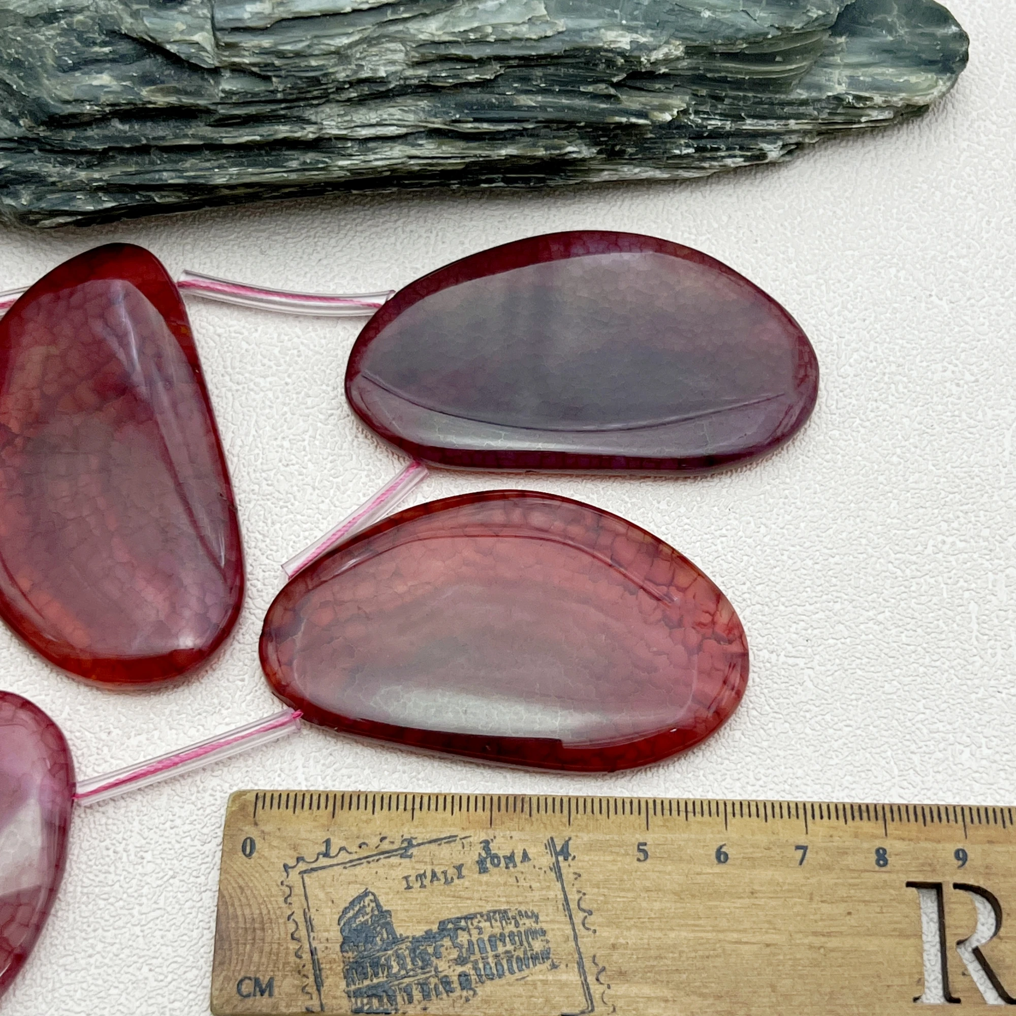 10PCS Side Drilled Large Red Dragon Veins Agates Slice Pendant Beads,Irregular Focus Beads