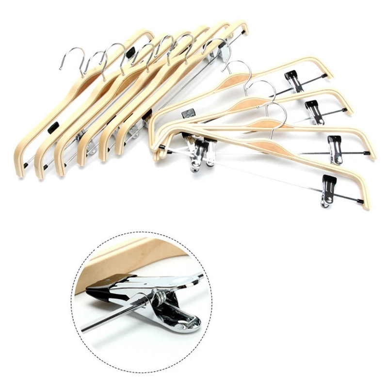 50 Pack Solid Finish Wooden Trousers/Skirt Hangers With Anti-Rust Clips Coat Clothes Hangers