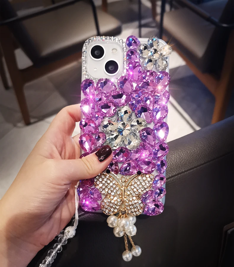 Luxury Crystal Diamond Butterfly Bling Cases For Samsung Galaxy S23Ultra S8 S9 S10 S21 S22 Plus S24 FE Note 9 10 20 Ultra Cover
