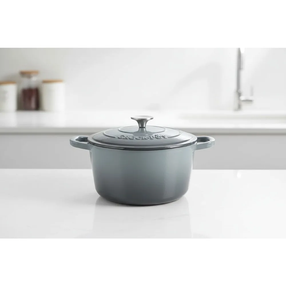 

5-Quart Enameled Cast Iron Dutch Oven - Slate Gray, Heavy-Duty Cookware for Slow Cooking, Roasting, Baking with Lid