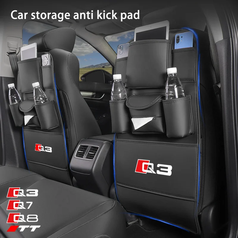 Car Seat Back Storage Bag All in one Backseat Organizer Hanging Bag with Tissue Cup Holder Anti Kick Pad for AUDI Q3 Q7 Q8 TT