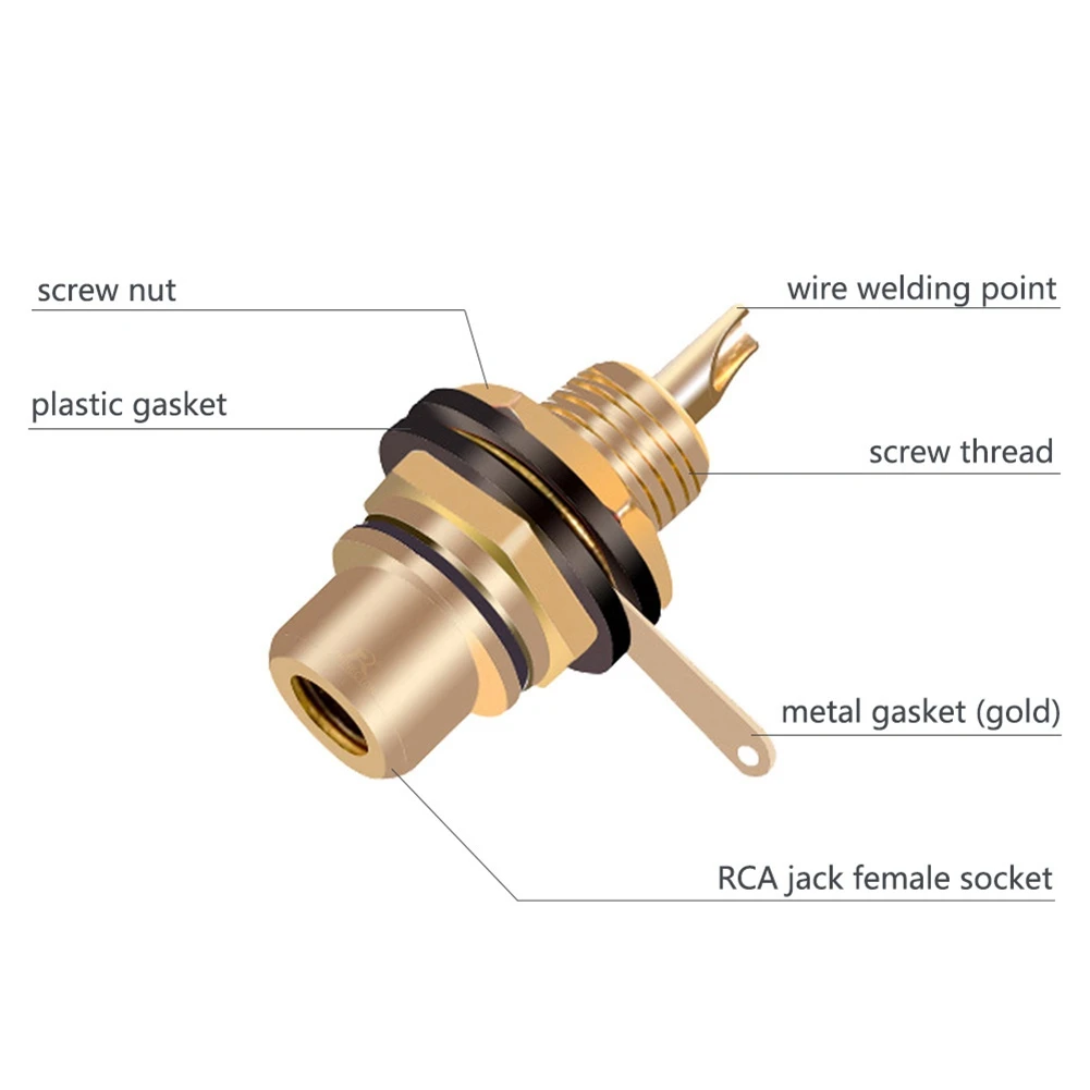 New 10Pcs/Lot RCA Connector Gold Plated Female Jack Socket Solder Wire Connector RCA Panel Mount Chassis