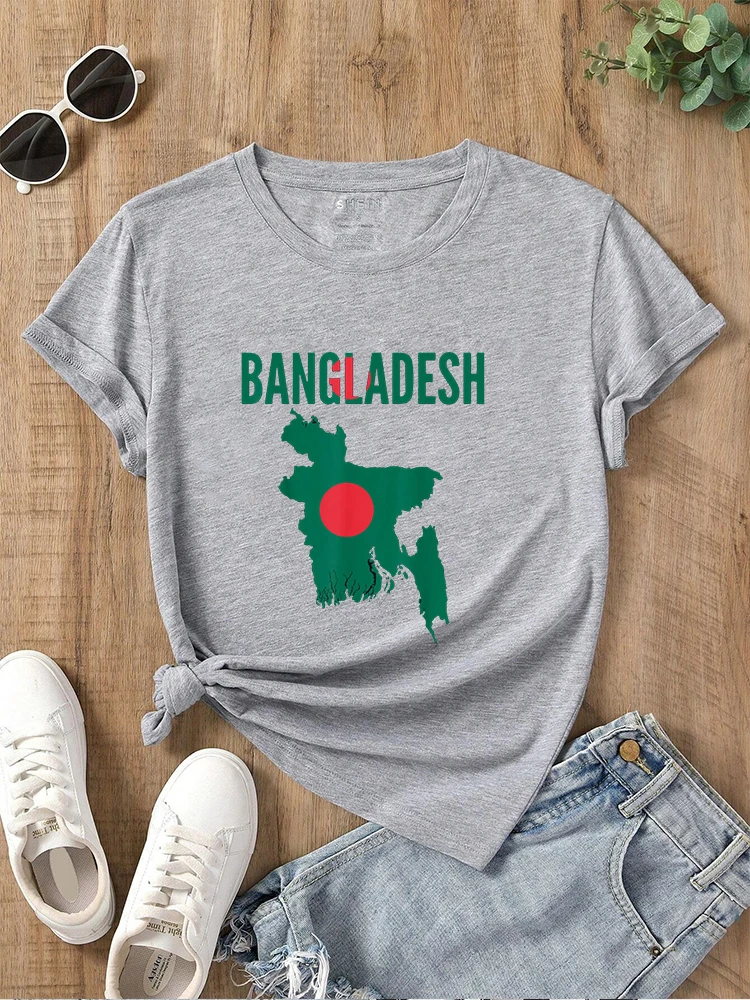 Bangladesz z mapą kraju flaga damska koszulka letnia moda T-shirt z krótkim rękawem koszulka z nadrukiem z okrągłym dekoltem casualowa odzież damska