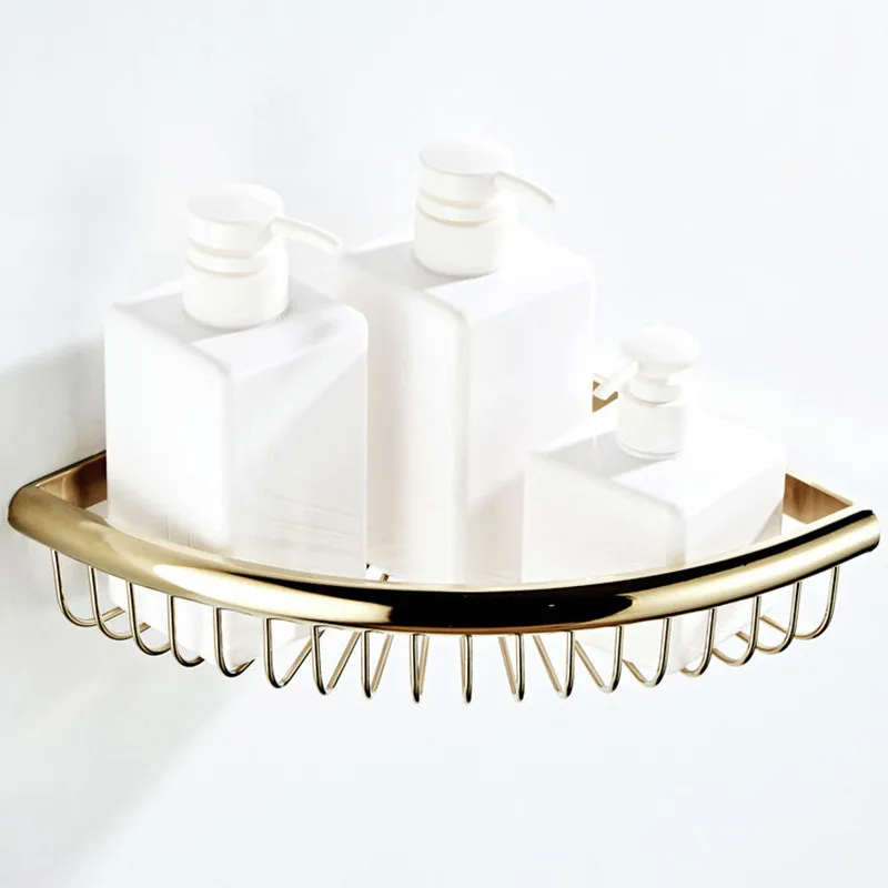 ShelfBathroom accessories Zirconium-plated gold copper corner basket Single-storey bathroom corner frame wide edge corner basket