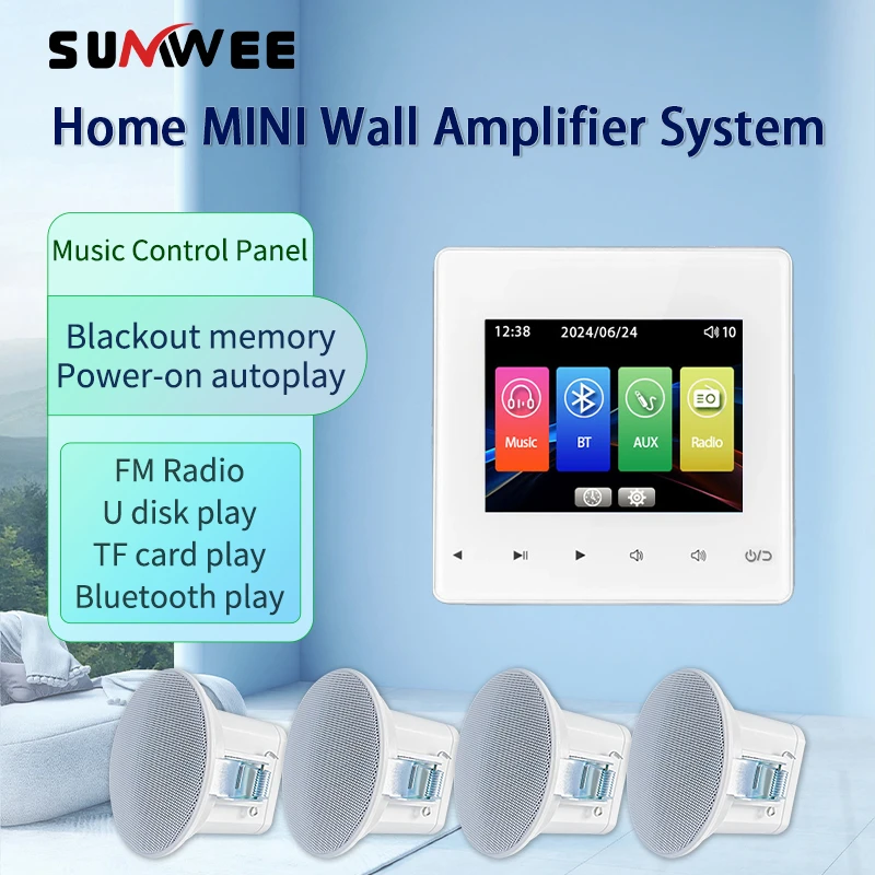 

Home audio Wall music panel hotel 86 amplificador Bluetooths wall amplifier AUX TF player FM radio sound ceiling speaker system