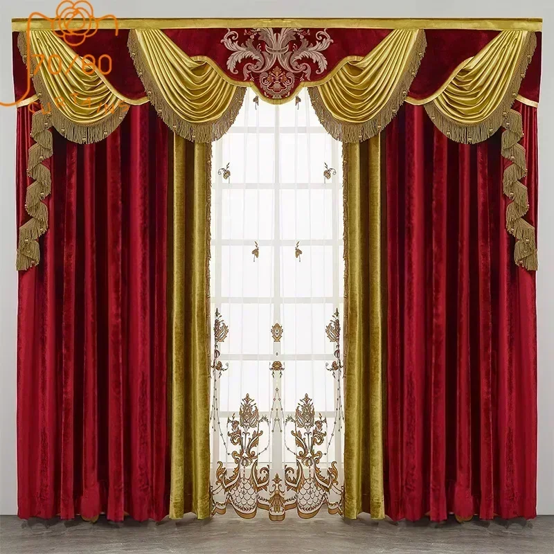 

Красные золотые бархатные утолщенные шторы с кисточками для гостиной, спальни, французской виллы с окном, готовые изделия по индивидуальному заказу