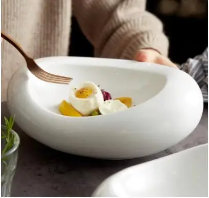 

Modern White Oval Ceramic Dinner Plate Western Food Pastry Snack Irregular Household Tableware Kitchen Utensils Porcelain