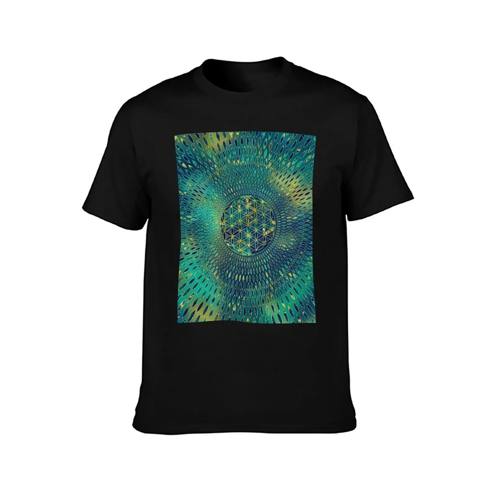 Flower of life Marble and gold T-Shirt Short sleeve tee tops blue lock mens shirts graphic tee