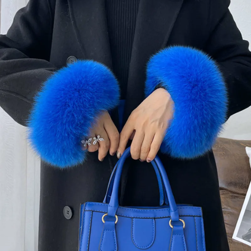 Real Fox Fur Cuffs Winter Women Warmer Fur Wristband Glove Arm Wirst Plush Sleeve Lady Bracelet Wrist Protector Decoration