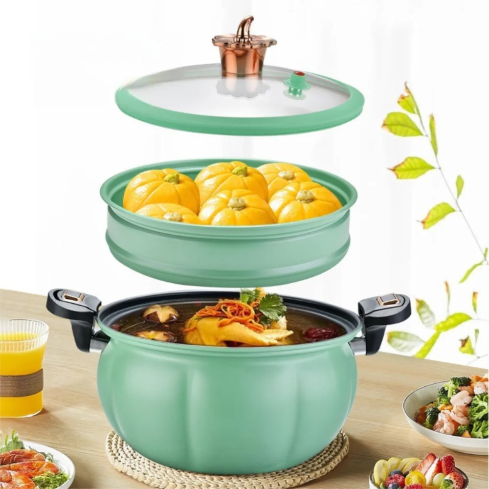 

Chubby 2 Layer Micro-Pressure Pot Large Capacity Non-Stick Pressure Cooking Pot 8L Pumpkin Steamer Stew Pot Gas Induction Cooker
