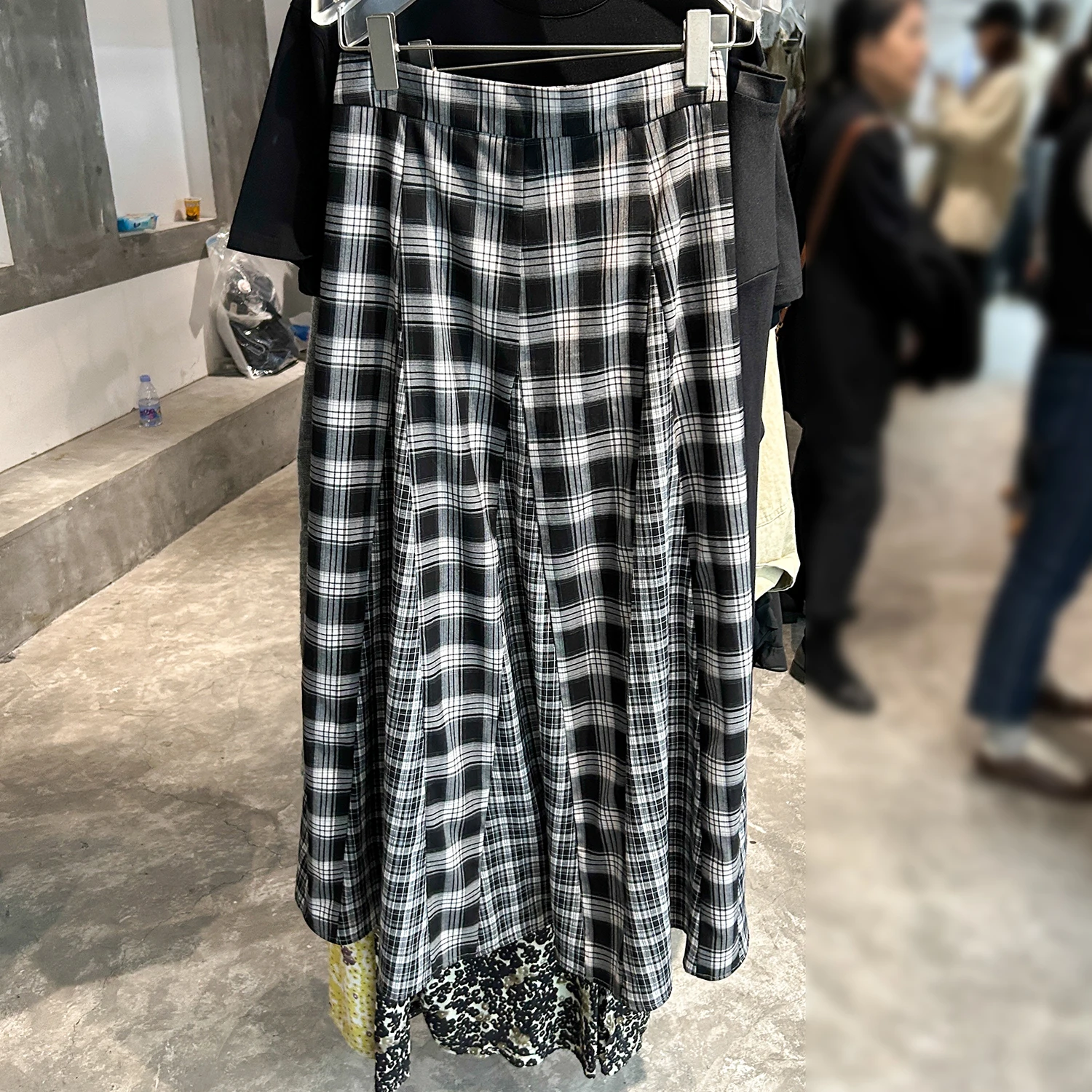 High Waist A-Line  Skirt Bla Plaid Retro Hong Kong Sle Slimming Long Skirt Autumn New Arrival Women's Faion