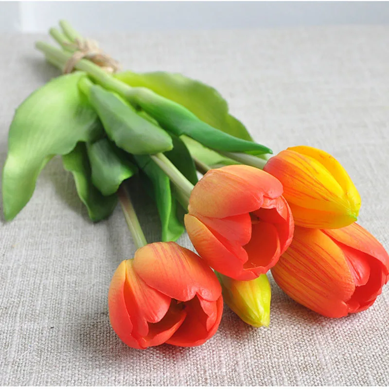 

5 Branch Tulip Bunch Artificial Flowers Wedding Decor Bridal Bouquet Latex Tulips for Home Decor Party Event Flower Arrangement