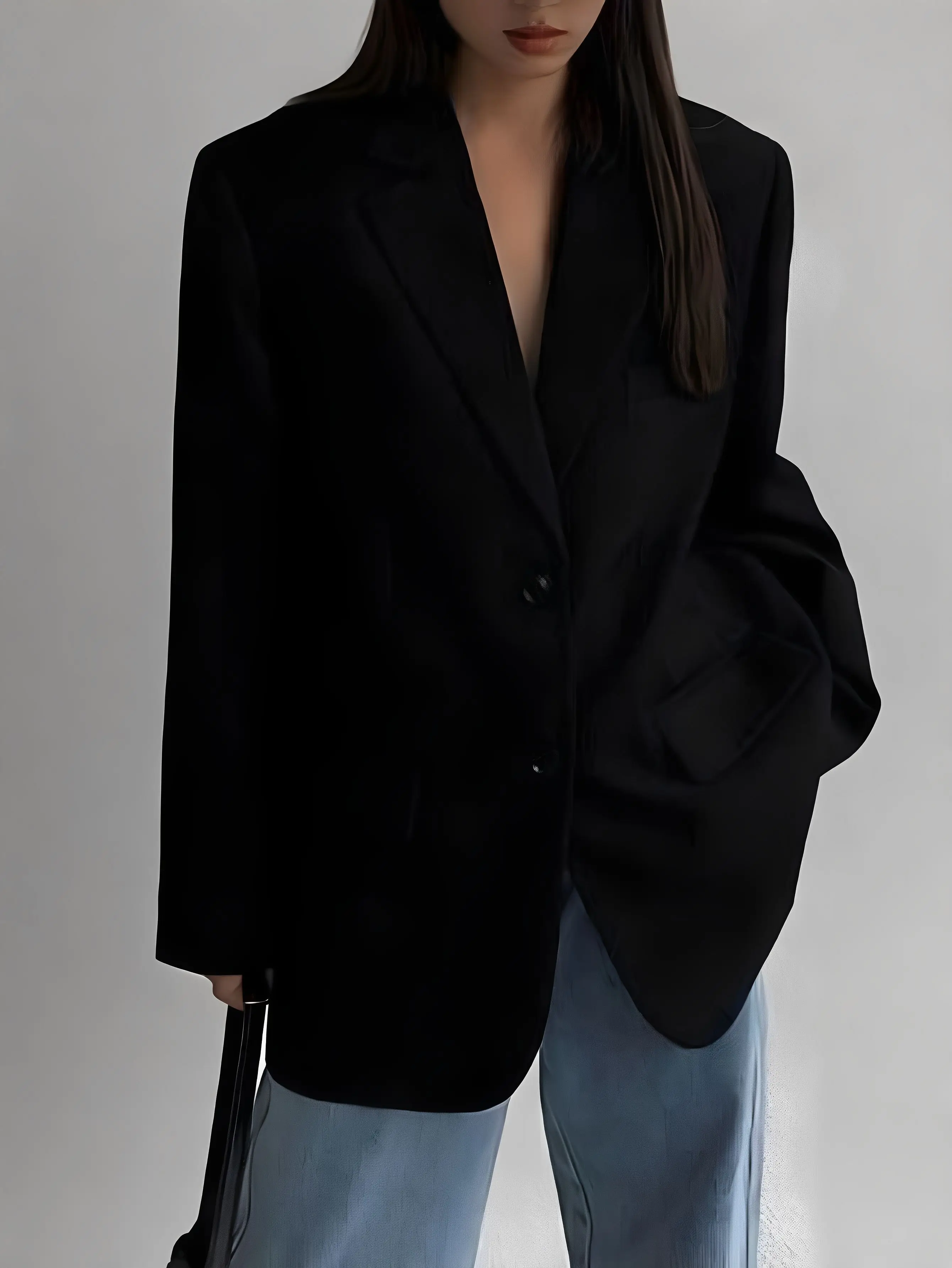 Women's Autumn Blazer K-Fashion Long Sleeve Lapel Slim Fit Office Lady Style Plain Top for Business Casual Wear