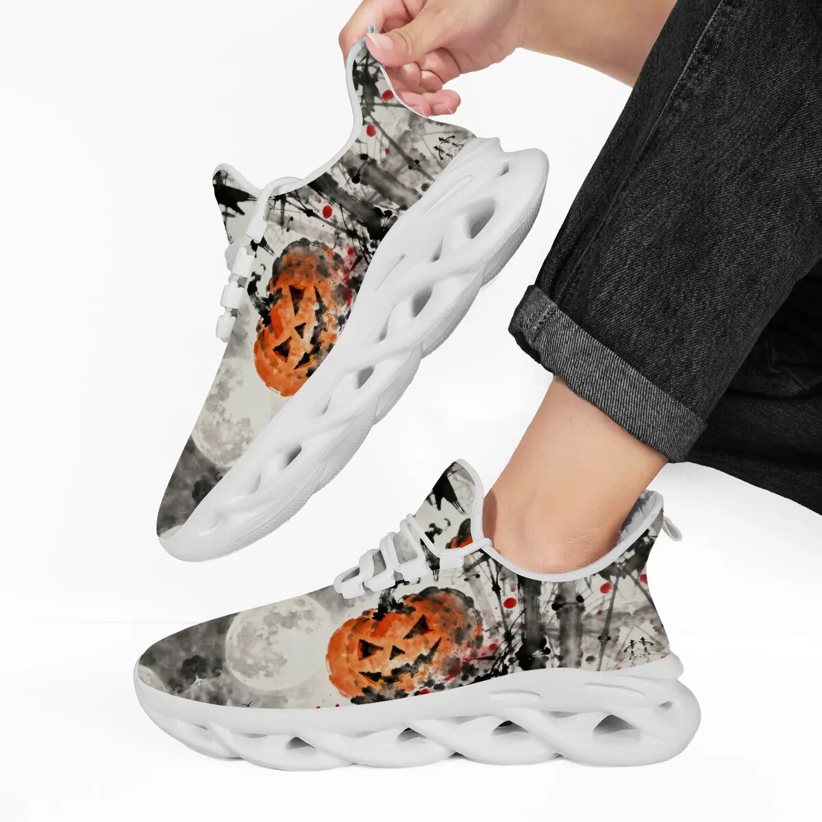 

Halloween Skull Women Shoes Lace Up Flats Men Shoes Men's Sneakers Mesh Breathable Tennis Sports Shoe Athletic Plush Sneakers