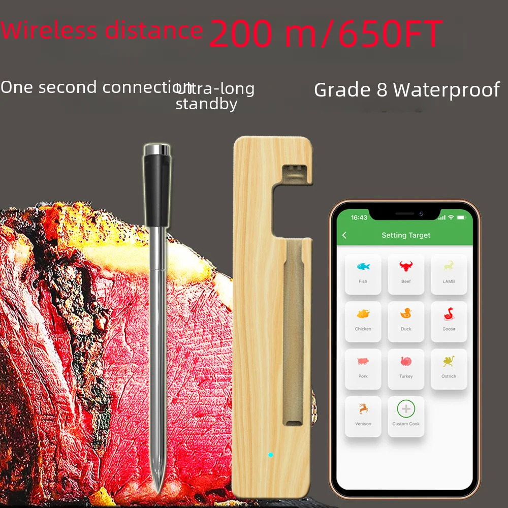 

Wireless Bluetooth Food Thermometer, Waterproof Stainless Steel, Kitchen Oven BBQ Thermometer