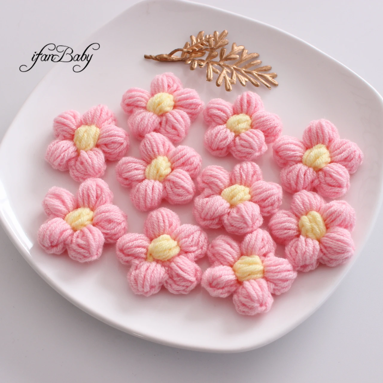 Cute Hand-knitted Hair Flower Applique Crochet Flower For DIY Kids Girl Hair Clip Hat Headwear Crafts Patches