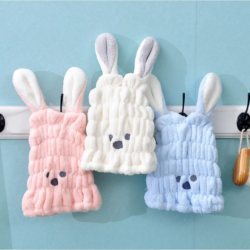 Coral Fleece Children's Dry Hair Cap Cartoon Embroidered Rabbit Ear Dry Hair Cap Absorbent Children Wipe Headscarf Baby Shower