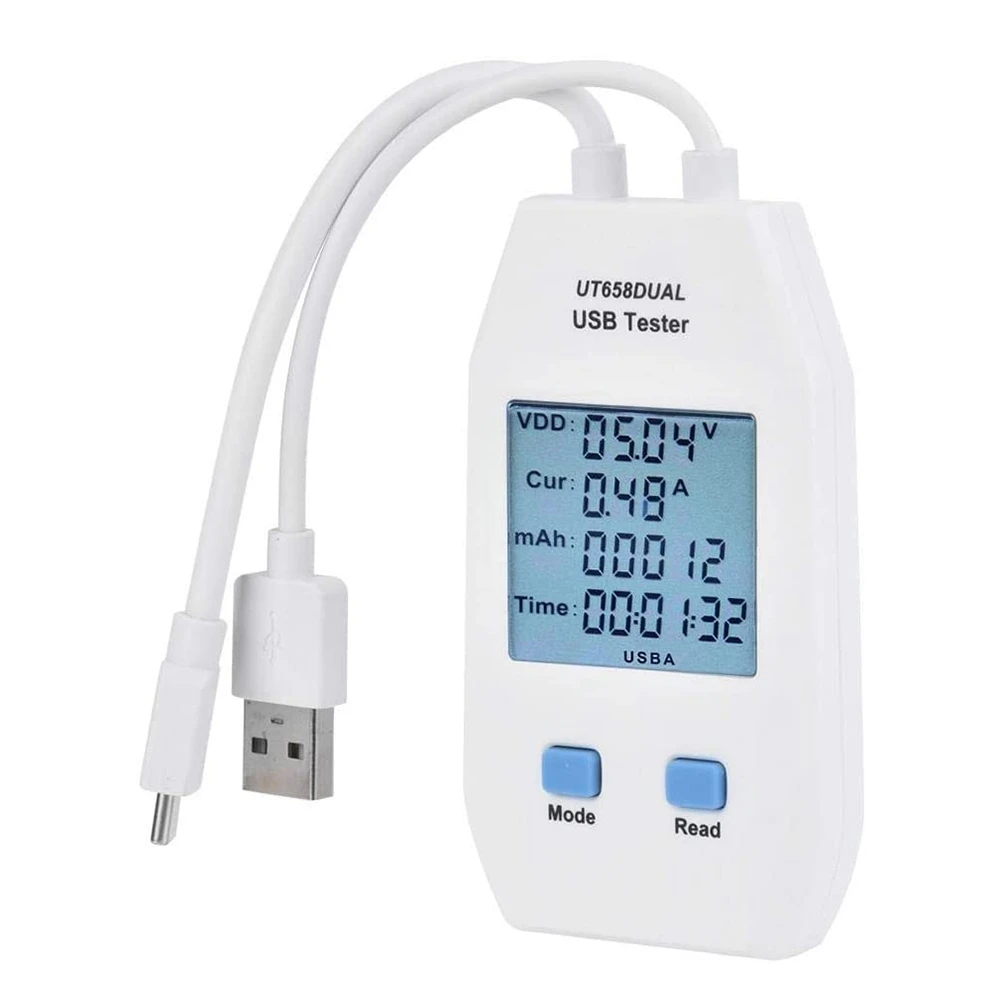 USB Tester, LCD USB Tester Detector Voltmeter Ammeter Digital Power Capacity Tester Meter(UT658 Dual)