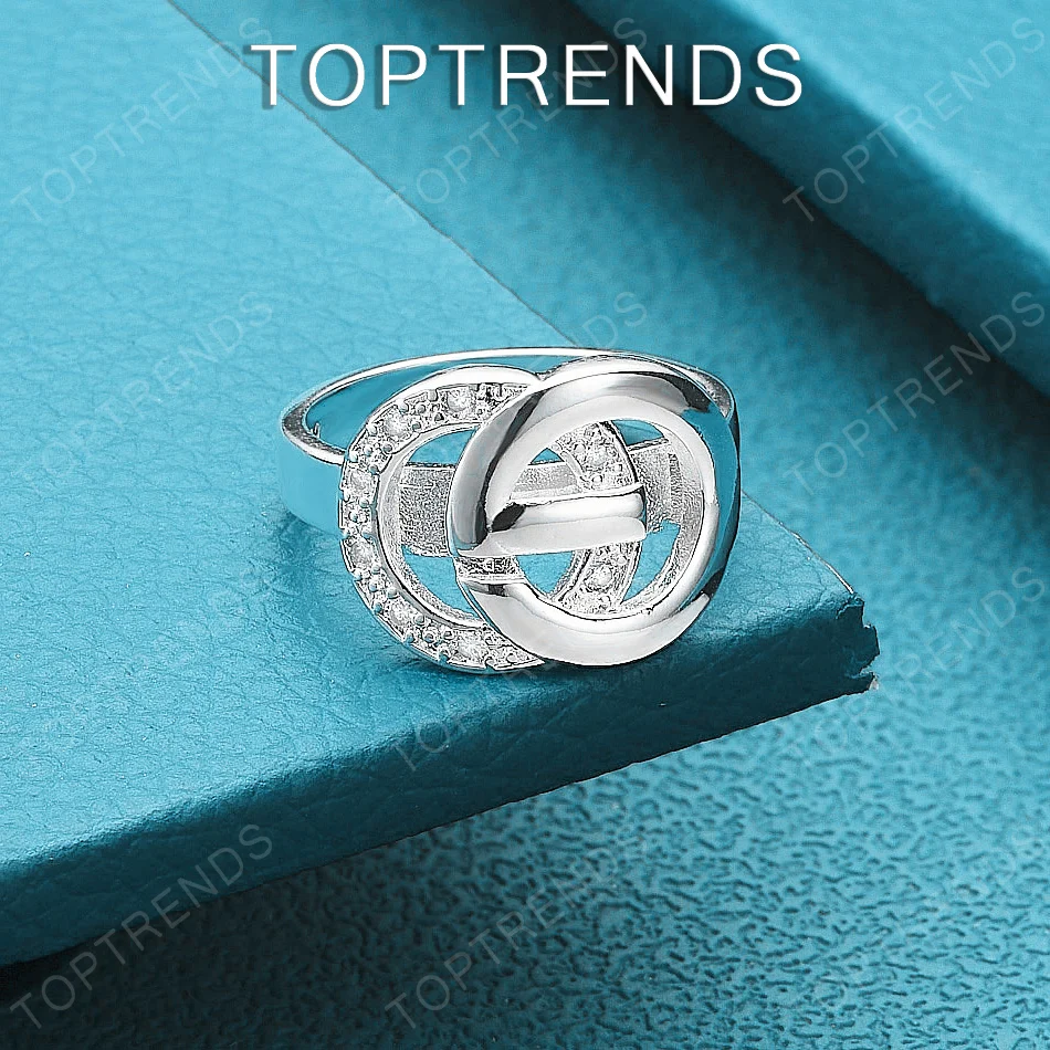 

Size 7-10 925 Sterling Silver Double Circle Ring For Women Engagement Wedding Party Gifts Noble Zircon Jewelry Accessories