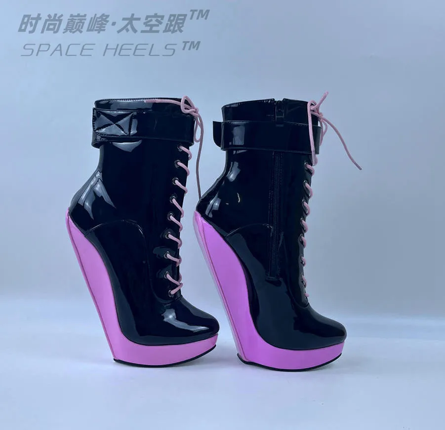 SeekMate 2022 European and American COSPLAY New Super High Heel Fancy Donkey Hoof Foot Binding Red Heedless PU Ankle Boots Large