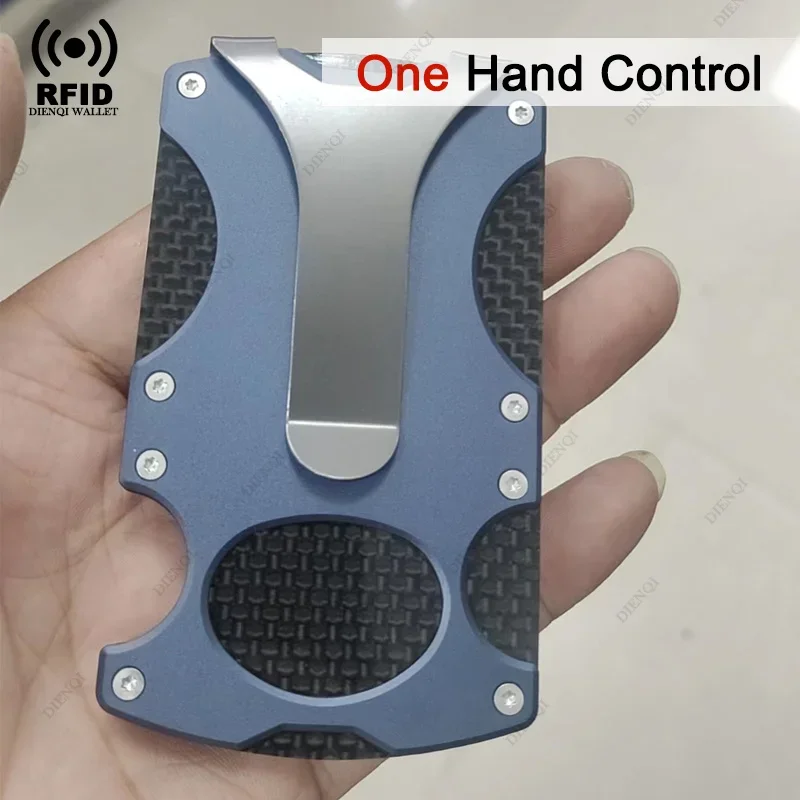 ที่ใส่บัตรเครดิตแบบป้องกัน RFID สำหรับผู้ชาย ที่ใส่บัตรประชาชน กระเป๋าสตางค์มินิมอลสุดหรูสำหรับผู้หญิง คลิปหนีบบัตรอะลูมิเนียมป้องกันการโจรกรรม ของขวัญสำหรับสามี
