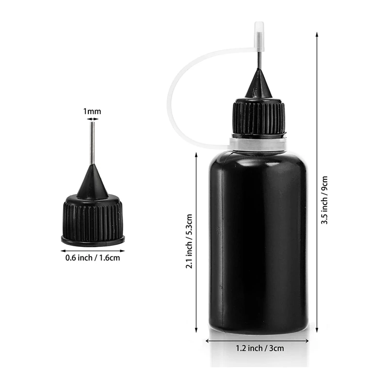 50 Pack Black Precision Tip Applicator Bottles with 2 Funnels, 1 Oz / 30ml Needle Tip Glue Bottles, Small Squeeze Bottle-A51M