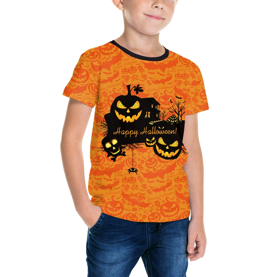 Disfraz de Halloween para niños, camiseta divertida con estampado de calabaza, ropa de fiesta de manga corta