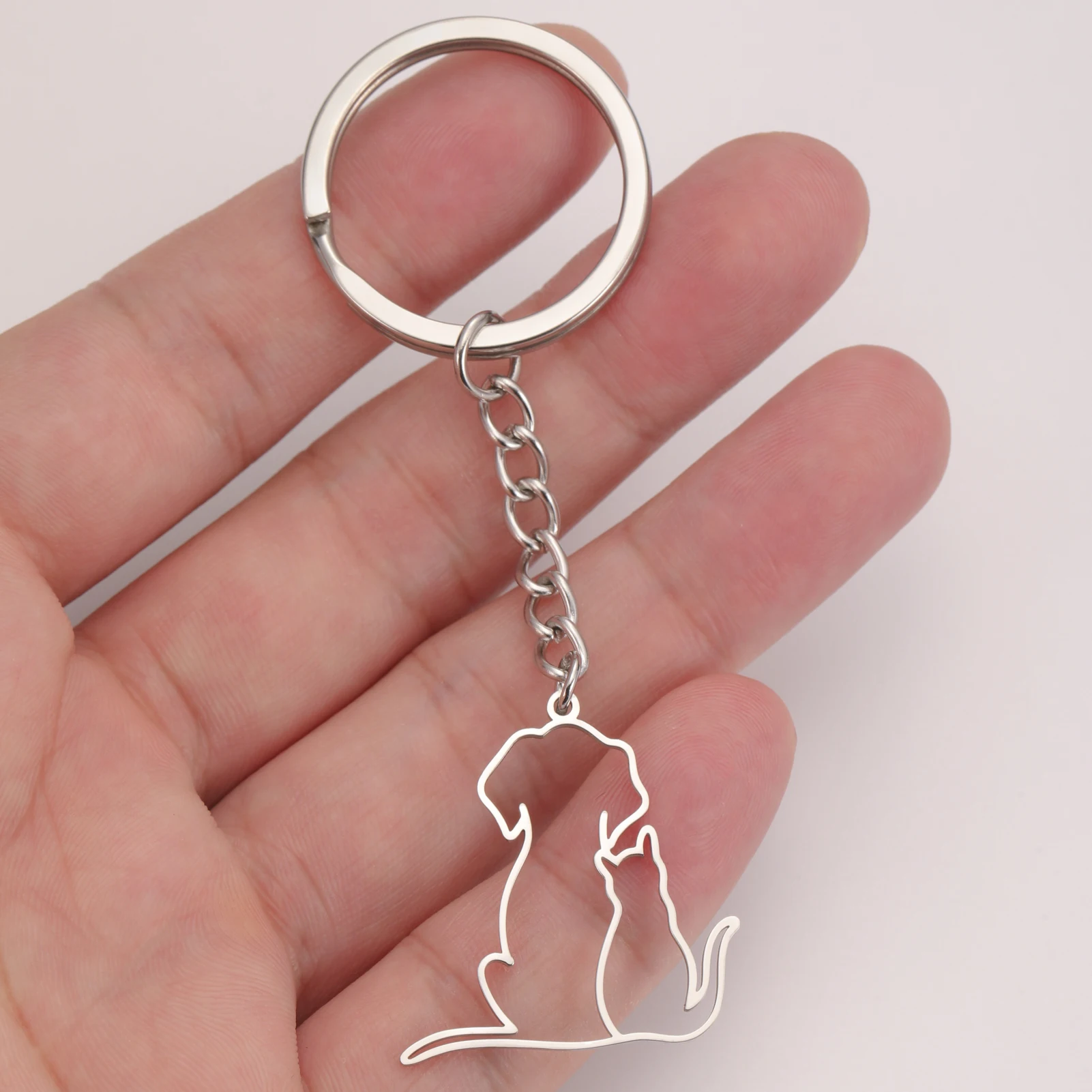 COOLTIME Cute Cat Dog Pendant Keychain Stainless Steel Puppy Kitten Pet Keyring for Backpack Jewelry Gift Wholesale