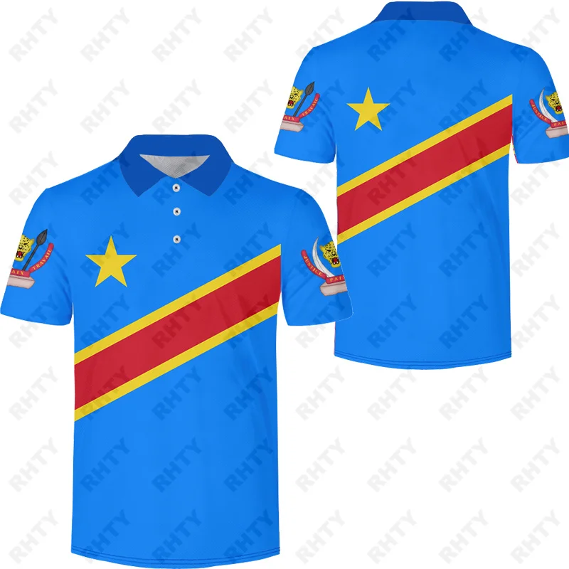 Congo Active Flag Fashion Men\'s Clothing Polo Shirt Casual Turn-Down Collar Zipper 3D Print Short Sleeve Tee Shirt Men Polo Tops