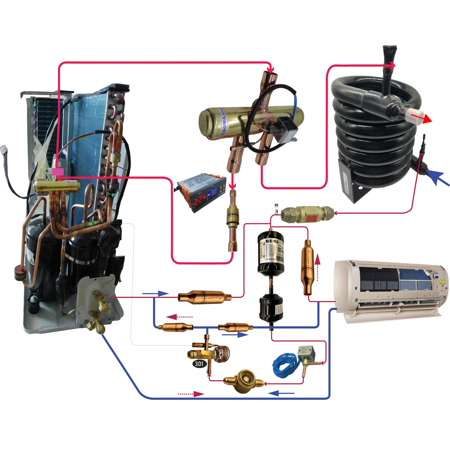 Conjuntos de trabajo de recuperación de calor del aire acondicionado R290 de 0,5 ~ 1HP HC Gas completo se utiliza para obtener agua caliente gratis al iniciar el enfriamiento