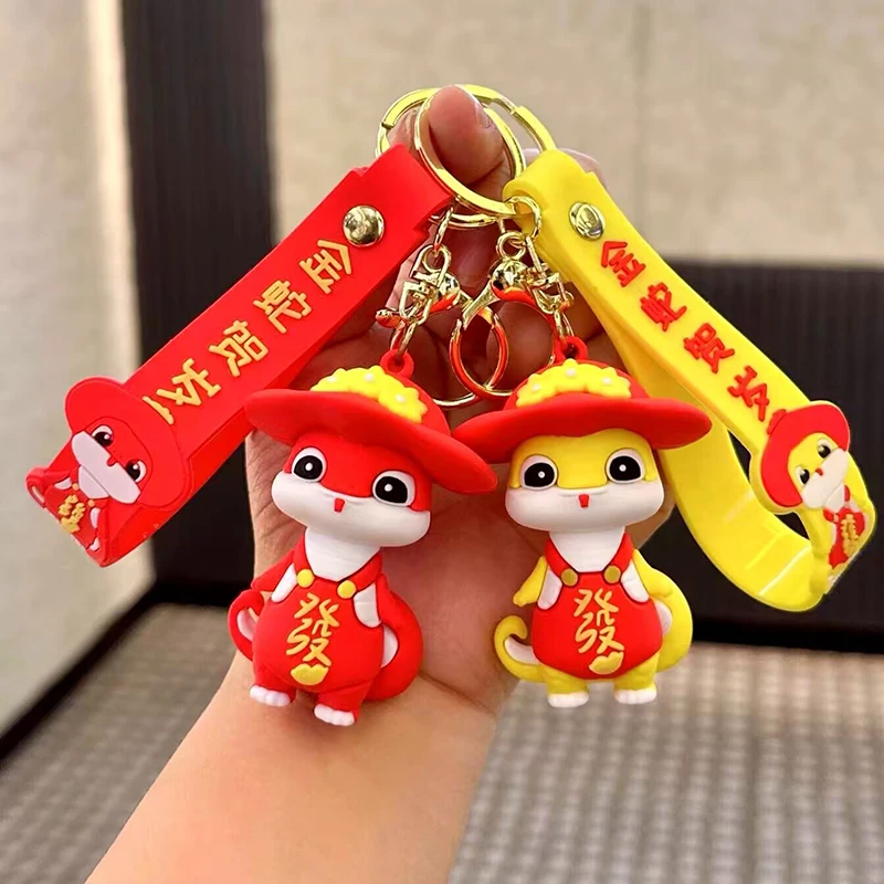 Lucky Car Snake Keychain Bag Charm 2025 Year Of The Snake Pendant Backpack Hanging Cute Cartoon Zodiac Key Ring Gift