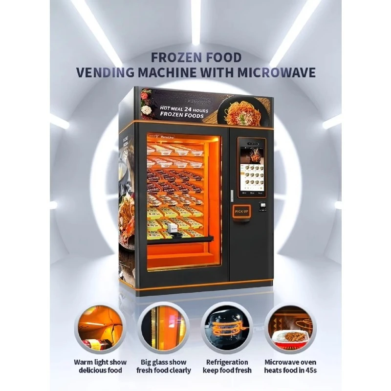 Geavanceerde 24-uurs zelfbedieningsautomaat voor warme maaltijden, professioneel smart touchscreen, volledig geautomatiseerd, pizza en brood.