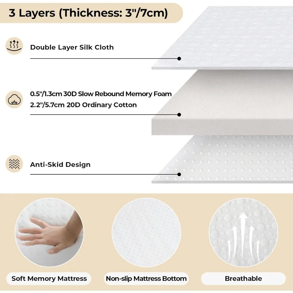 Portable Adult Rollaway Bed with Memory Foam Mattress, 75x35 Inches, Wider Metal Frame for Comfortable Sleeping