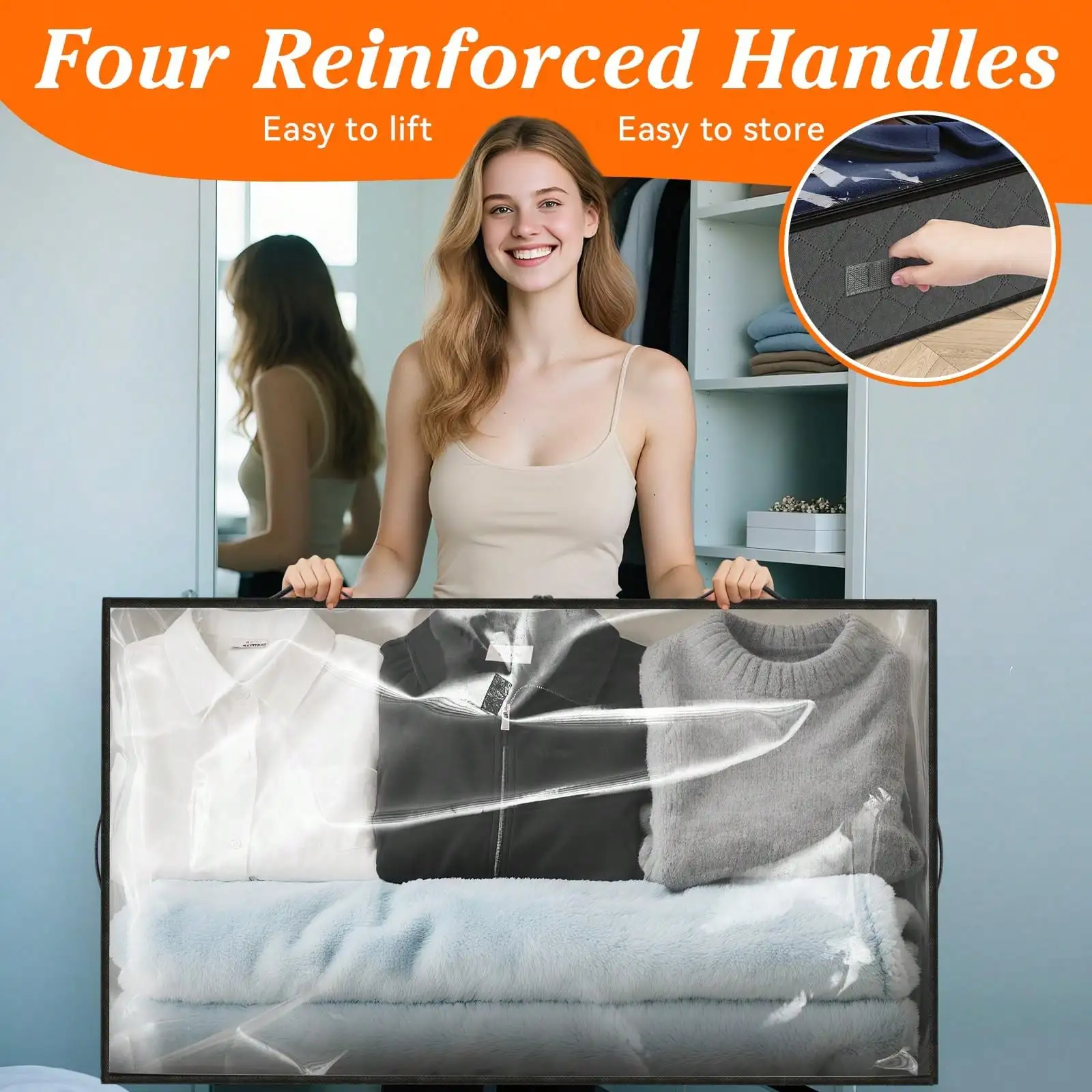 กล่องเก็บของใต้เตียง SpaceWhisper 8 ชิ้น ขนาด 90 ลิตร สีเทา - ฝาใสพับได้พร้อมช่องใส่ป้าย