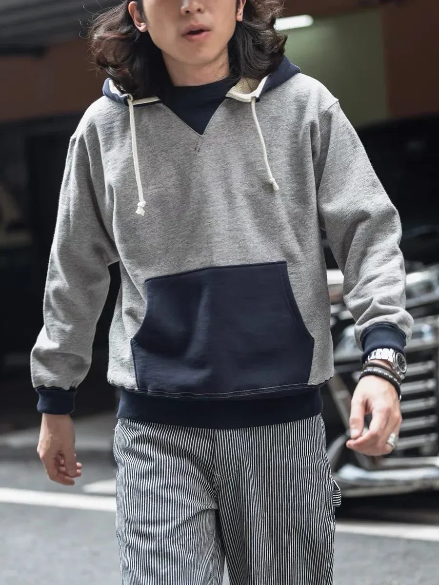 

Rugged Bronson 1930's Attached Hood Sweatshirt Contrasting Trim Heavyweight Cotton Fleece Hoodie
