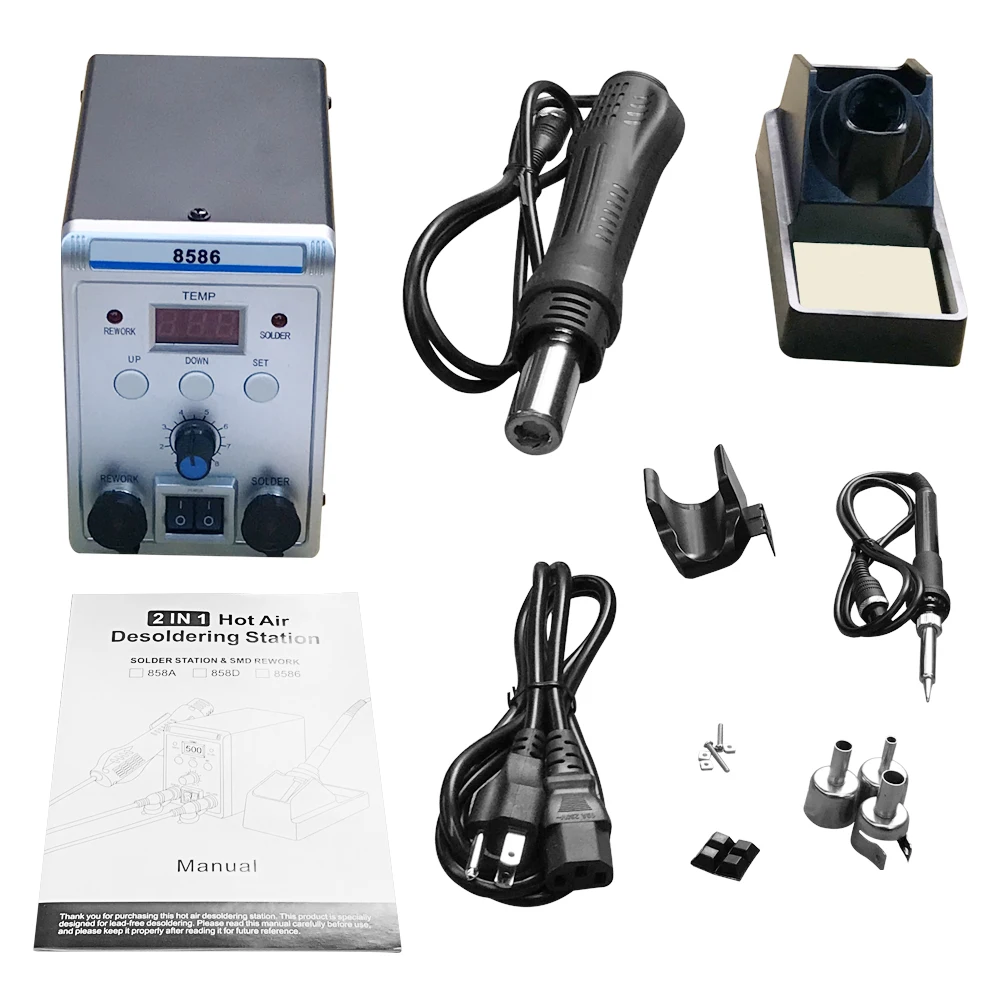 2 IN 1 Rework Soldering Station 700W Hot Air Heat Gun And Soldering Iron Station With Adjustable Temperature For Repairing