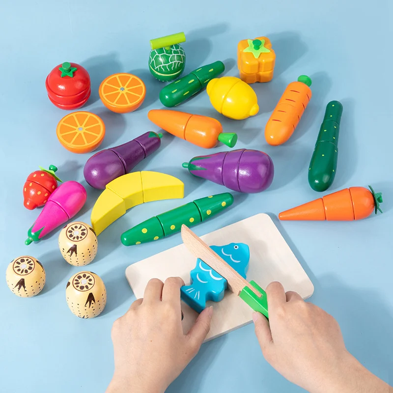 Magnetic Wooden Cutting Fruits Vegetables Pretend Play Simulation Kitchen Toys Classic Game Montessori Educational Toys For Kids