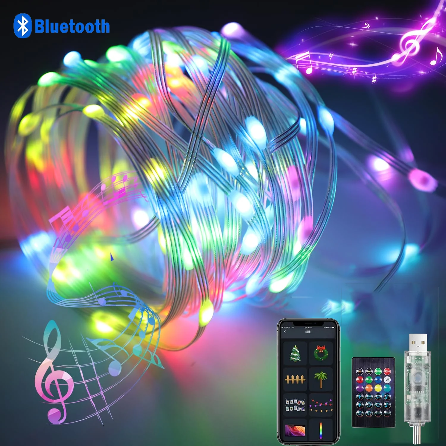 RGB Fairy Light LED Light String Bluetooth USB Music Fantasy Light 5V Christmas Birthday Party Halloween Decoration