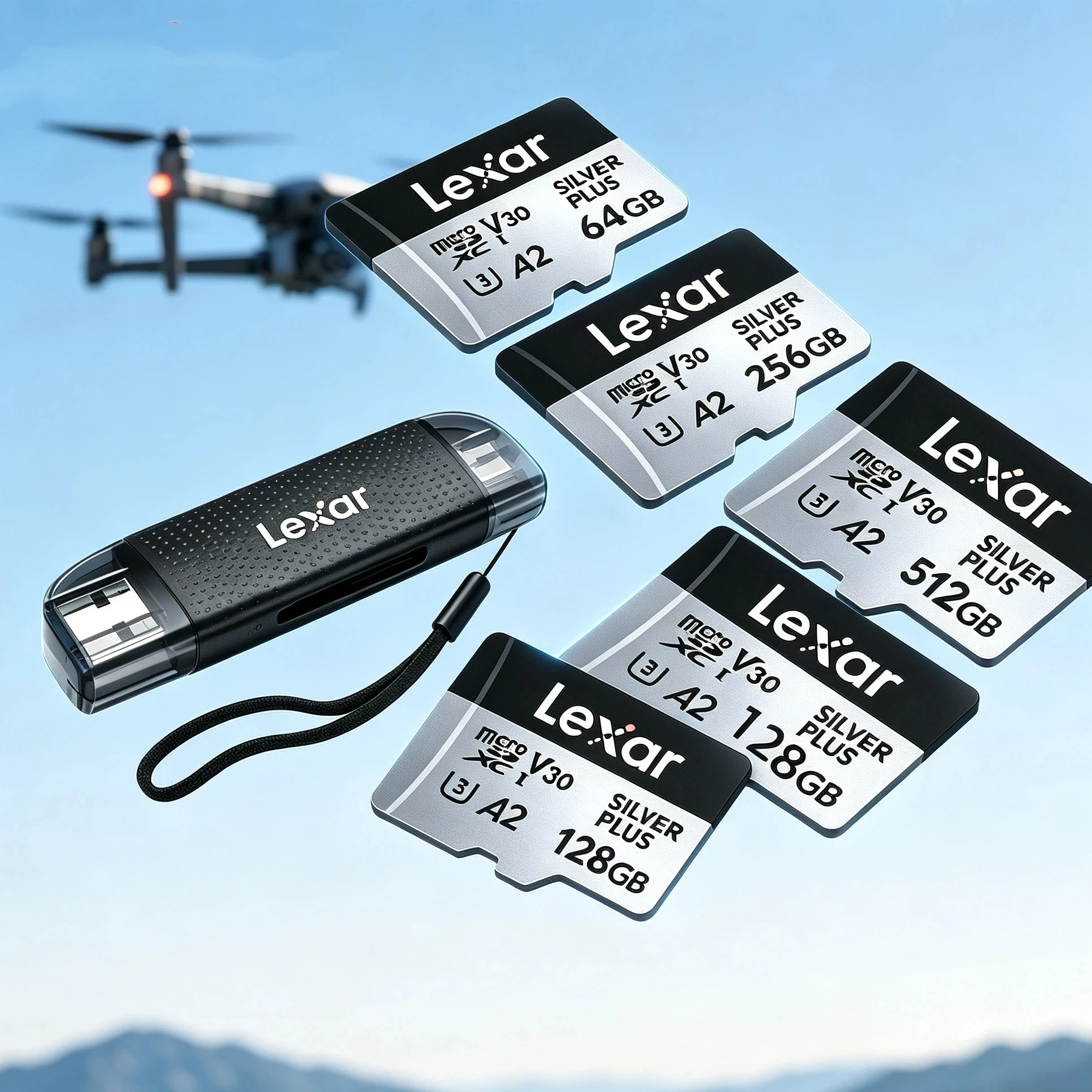 Lexar USB 3.2 Dual-Slot USB-A Type-C Pack Micro SD Card 256GB 128GB V30 A2 UHS-I Lexar 4K Video Memory Card for Camera Drone