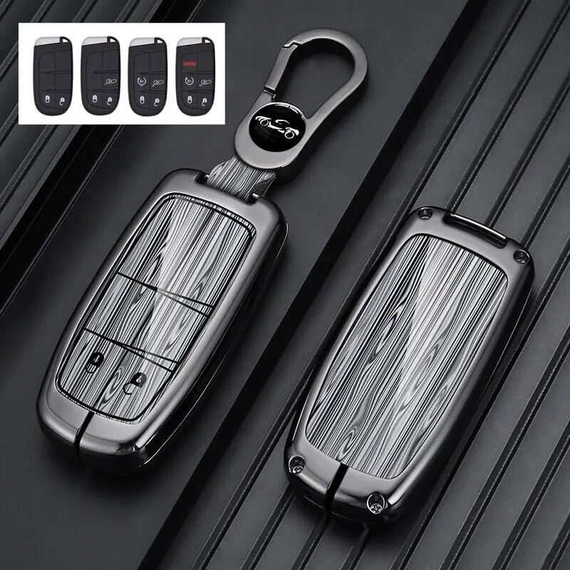 

Zinc Alloy Leather Car Remote Key Fob Case Cover For Dodge Charger Challenger Jeep Chrysler Key Shell Keychain