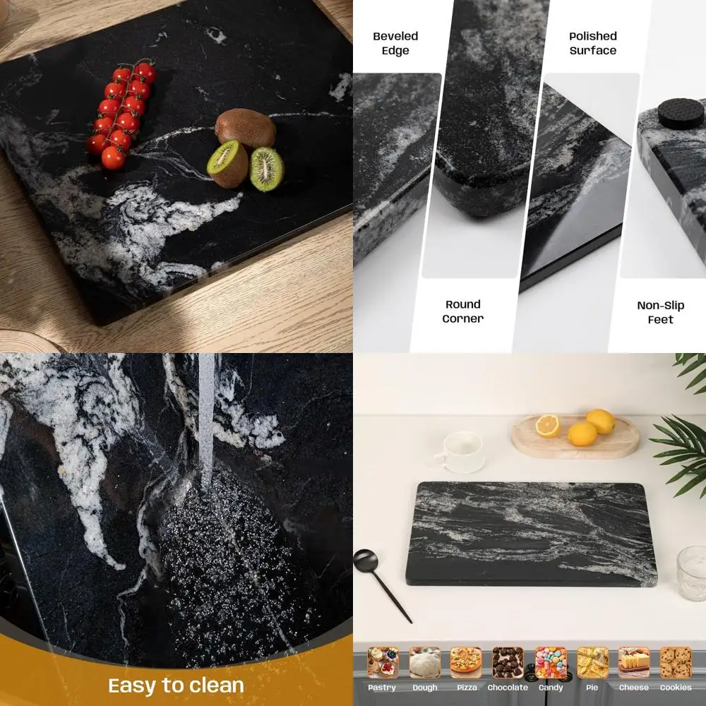 

Доска для выпечки из черного мрамора 12x20 дюймов, толщина 0,7 дюйма, сверхмощная для теста и шоколада