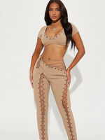 Nibber Coquette Sexy 2piece Set Women Hipster Halter Camisole+Shirring Hollow Pants Midnight Matching Stretch Clubwear Outfits