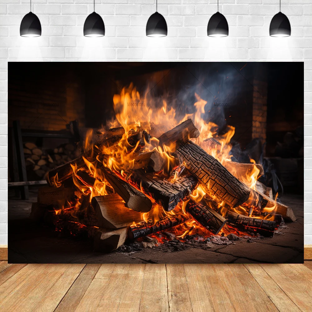 Winter Burning Flame Fireplace Photography Backdrop Custom Family Party Decor Banner Portrait Photocall Background Photo Studio