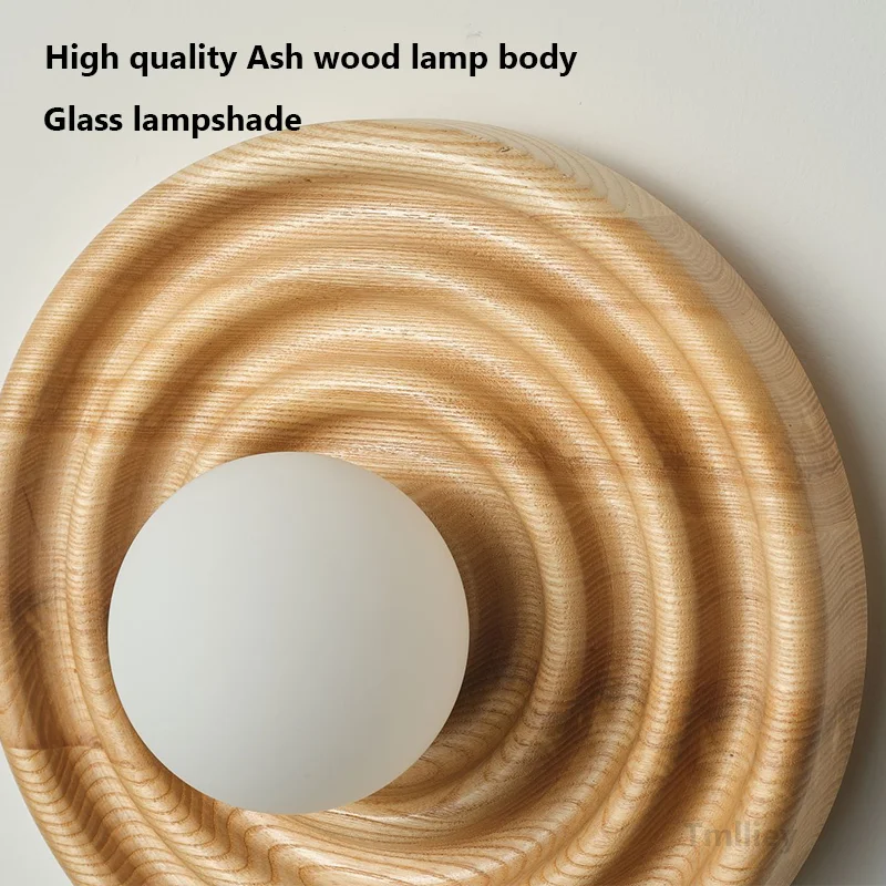 Lámpara de pared de madera de Fresno circular, luz LED de Color madera oscura para decoración de sala de estar, candelabro creativo para pasillo