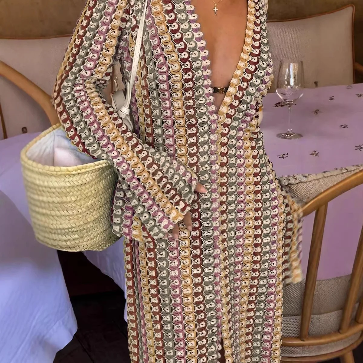 V Neck Pullover Dress Slim Fit Graceful Commuter with High Waist a Line Skirt Maxi Length Daily Spring Women Beach Dress